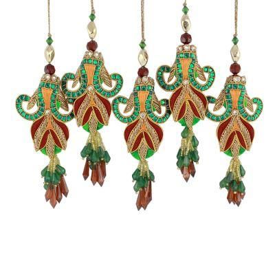 Beaded ornaments, 'Mughal Tulips' (set of 5)