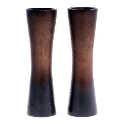 Above Ground in Brown,'Decorative Mango Wood Vases from Thailand (Pair)'
