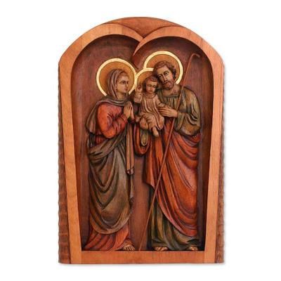 Cedar relief panel, 'Holy Family Together'