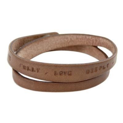 'Live Fully in Brown' - Unique Inspirational Leather Wrap Bracelet