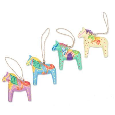 'Set of 4 Hand-Carved Horse Christmas Ornaments from Bali'