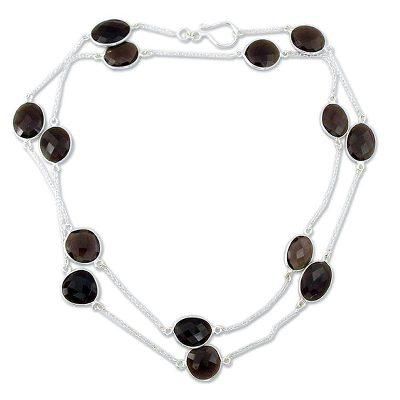 'Duduma Majesty' - Sterling Silver and Smokey Quartz Station Neckl