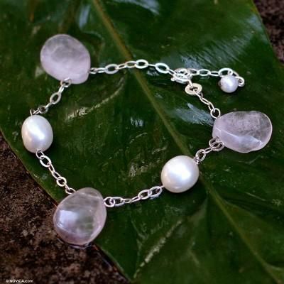'Quiet Sigh' - Rose Quartz and Pearl Bracelet