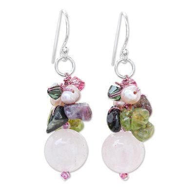 'Romantic' - Rose Quartz and Pearl Cluster Earrings