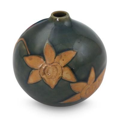 Ceramic vase, 'Orchid Splendor'