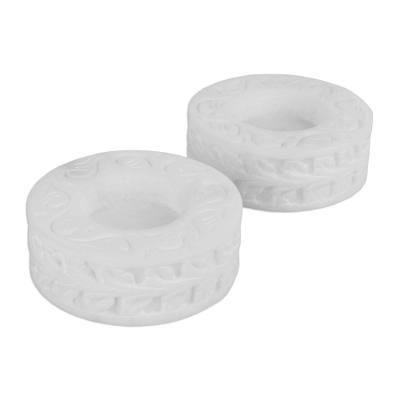White Beauty,'Round White Marble Tealight Holder with Engraved Vine (Pair)'