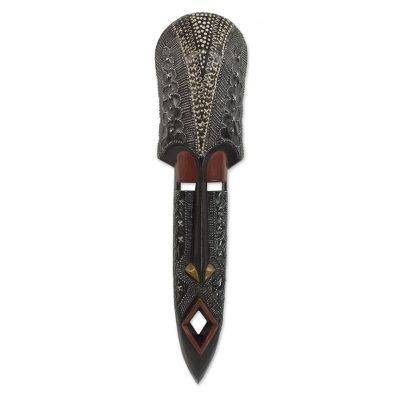 Ogyam,'Ghanaian Sese Wood Mask with Embossed Aluminum Plating'