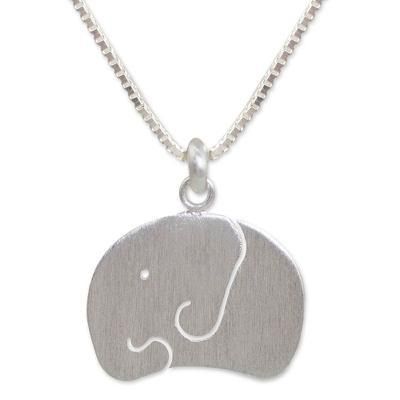 Sterling silver pendant necklace, 'Baby Elephant'