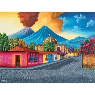 Hermano Pedro's House,'Signed Stretched Oil Painting of Guatemalan Street'