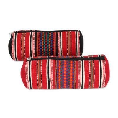 Striped Desire,'Multicolored Striped Cotton Cosmetic Bags from India (Pair)'