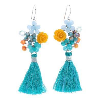 Candy Bouquet in Turquoise,'Quartz and Cultured Freshwater Pearl Dangle Earrings'