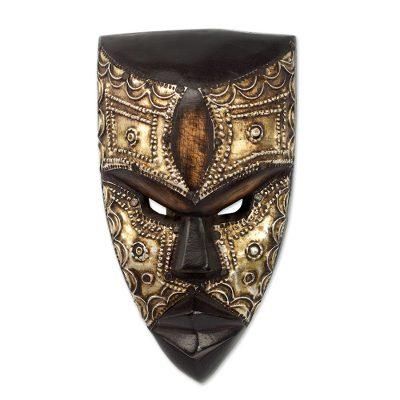 Mbara Hunter,'Aluminum and Wood African Mask Textured from Ghana'