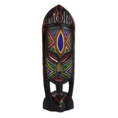 Na Gode,'African Beaded Mask Sculpture Crafted by Hand'