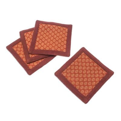 Marigold Sensations,'Set of 4 Traditional Yellow and Orange Cotton Coasters'