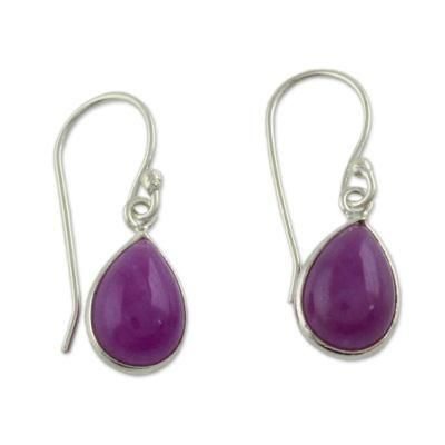 Fuchsia Fashion,'Sterling Teardrop Earrings with Fuchsia Quartz'