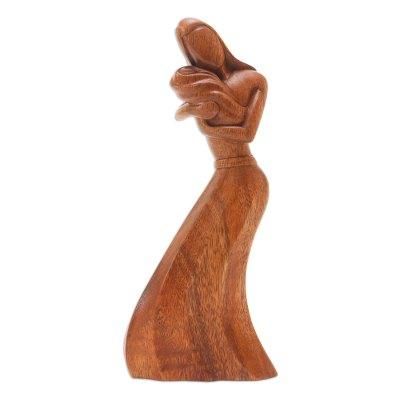 Baby Boom,'Handmade Suar Wood Mother and Baby Statuette'