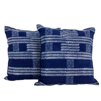 Indigo Dreams,'Hand Crafted Blue Batik Square Cushion Covers (Pair)'