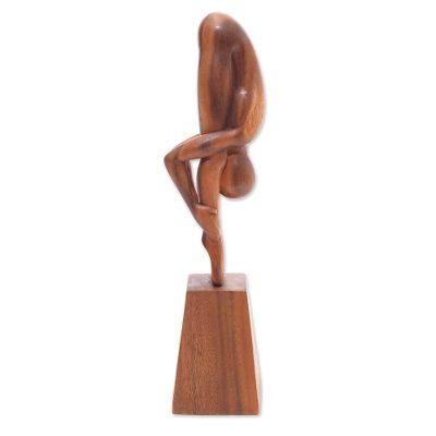 Yoga Expert,'Hand-Carved Yoga-Themed Suar Wood Sculpture from Bali'