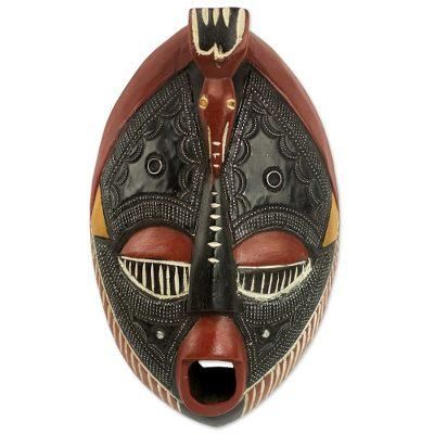 The Town Crier,'Aluminum and Sese Wood African Carved Mask of a Town Crier'