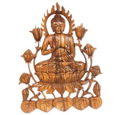 Wood relief panel, 'Enlightened Buddha'