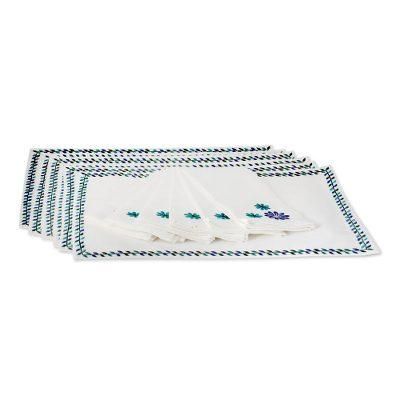 Cotton placemat and napkin set, 'Morning Blossoms' (set of 6)
