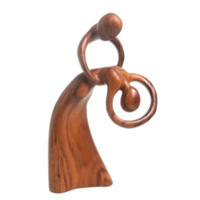 Dancing Lovers,'Romantic Suar Wood Sculpture from Bali'