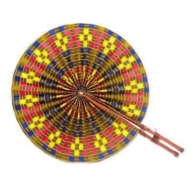 Round Mesmerize,'Printed Round Cotton and Leather Hand Fan from Ghana'