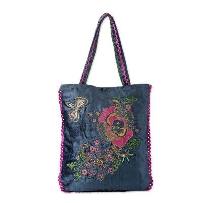 Applique shoulder bag, 'Butterfly Garden'