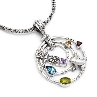 Peridot and blue topaz pendant necklace, 'Fantasy Garden'