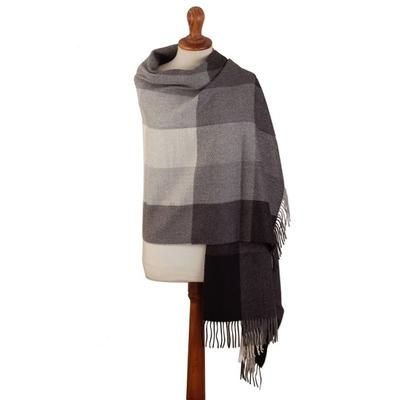 Gray Squared,'Super Soft Grey Plaid Alpaca Wool Patterned Scarf'
