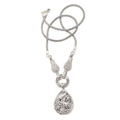 Garden Peacocks,'Peacock Oxidized Sterling Silver Y-Necklace'