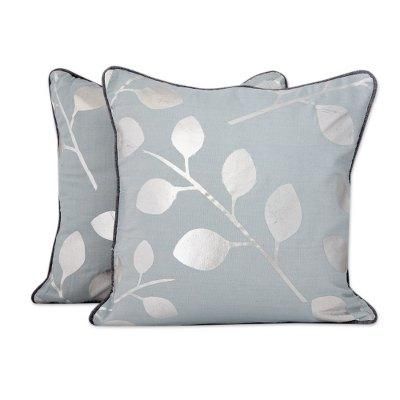 Cotton cushion covers, 'Drifting Leaves' (pair)