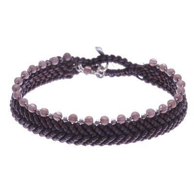 Marquee in Dark Brown,'Brown Macrame Wristband Bracelet with Quartz'