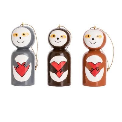 Love Sloth,'Guatemalan Handcrafted Reclaimed Wood Ornaments (Set of 3)'