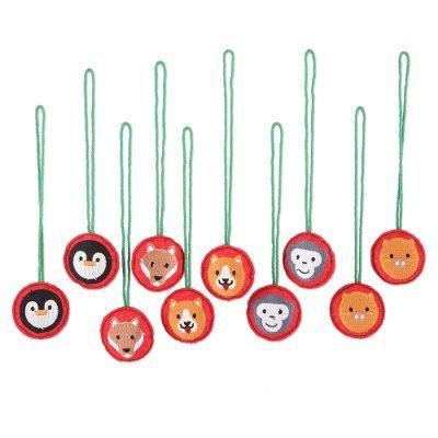 Party Animals in Red,'Red Wool Holiday Ornaments from India (Set of 10)'