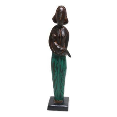 Lovely Mother,'Lovely 17 Inch Mother and Baby Sculpture in Hand Carved Wood'