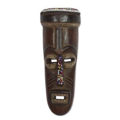 Urhobo Festival,'Recycled Glass Beaded African Wood Mask from Ghana'