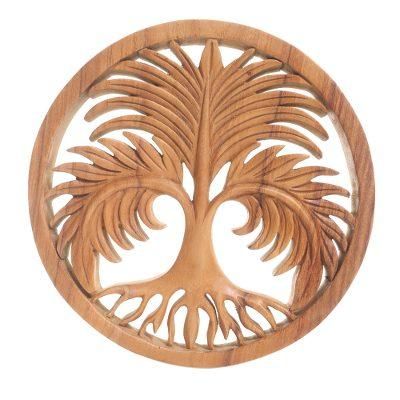 Palm Garden,'Handmade Suar Wood Palm Tree Relief Panel'