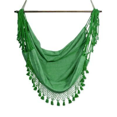 Take Me to the Forest,'Green Hand Crafted Cotton Hammock Swing from Guatemala'