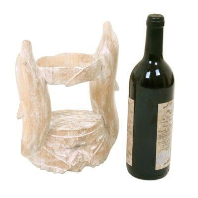Dolphin's Waltz,'Hand Made Wooden Dolphin Bottle Holder from Indonesia'