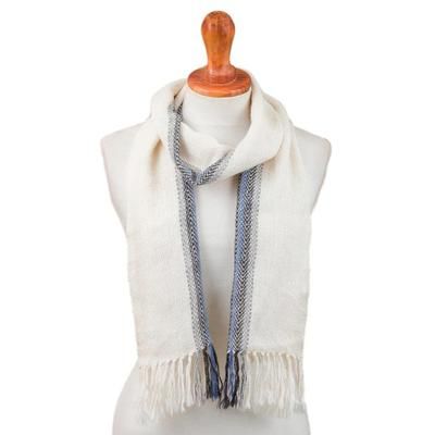 Elegant Accent,'Handwoven 100% Baby Alpaca Wrap Scarf in Alabaster from Peru'