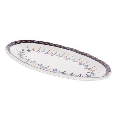 Antigua Breeze,'Ceramic Oval Serving Platter with Geometric Design (19 Inch)'
