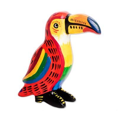 Tranquil Toucan,'Handmade Guatemalan Multicolored Wood Figurine of Bird'