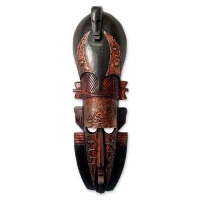 African wood mask, 'Chameleon' - Hand Crafted Wood Mask
