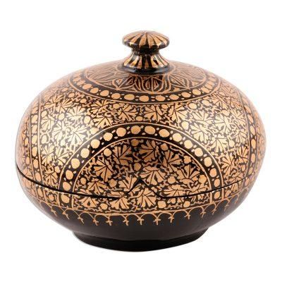 Kashmir Distinction,'Round Hand Painted Papier Mache Box (4 Inch)'