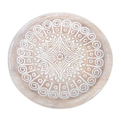 'Hand-Carved Geometric Albesia Wood Wall Accent from Bali'