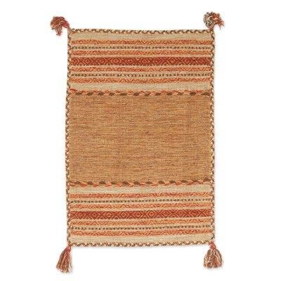 Delhi Delight in Brown,'Hand Woven Cotton Geometric Dhurrie Rug from India (2x3)'