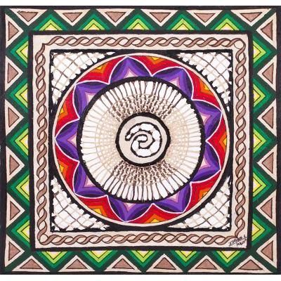 Flower Spiral,'Multicolor Hand Painted Spiral Wall Art Paper from Mexico'