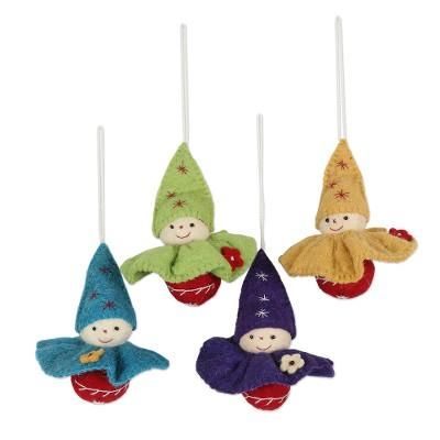Cheerful Cherubs,'Handcrafted Wool Felt Cherub Ornaments Set of 4'