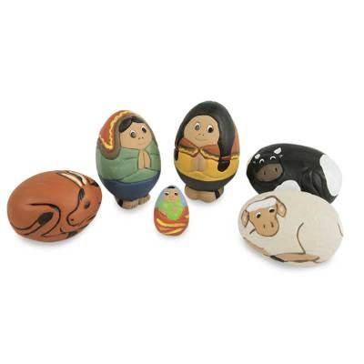 Ceramic nativity scene, 'In the Stable' (6 pieces)